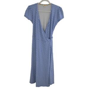 Boden Short Sleeve Blue Print Wrap Dress Size 6 Long